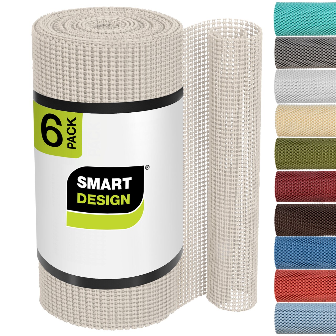 Smart Design Classic Grip Shelf Liner - 12 inch x 60 feet Total (Set of 6 Rolls) - Taupe
